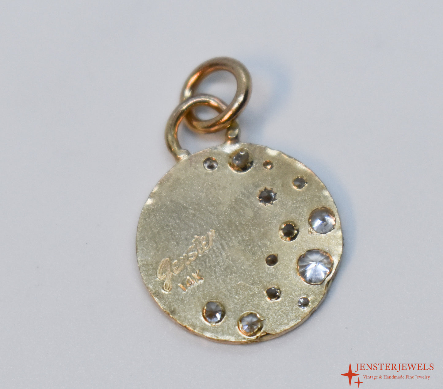 Handmade 14k Yellow Gold CZ Crescent Moon Circle Pendant – JensterJewels