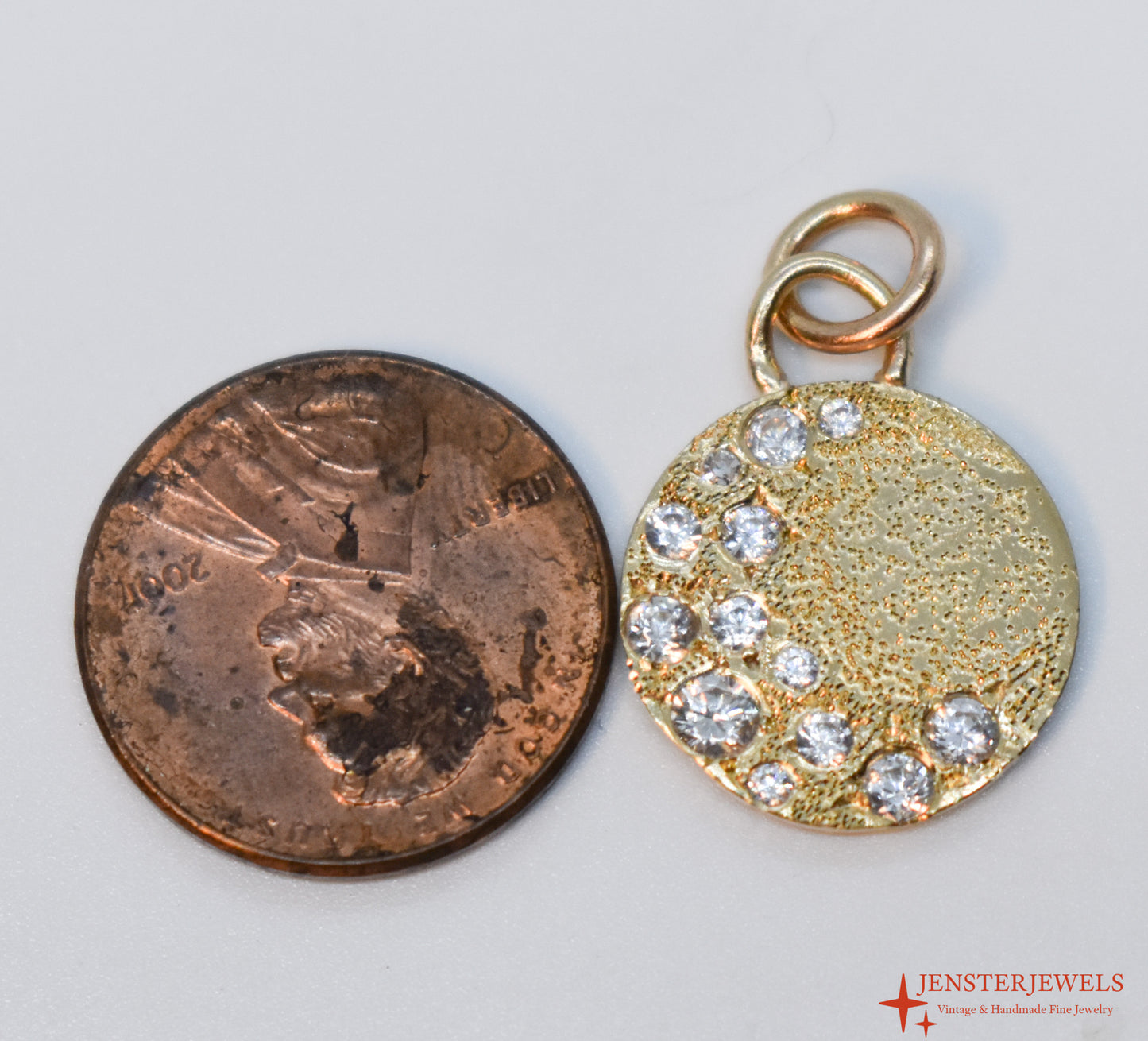 Handmade 14k Yellow Gold CZ Crescent Moon Circle Pendant – JensterJewels