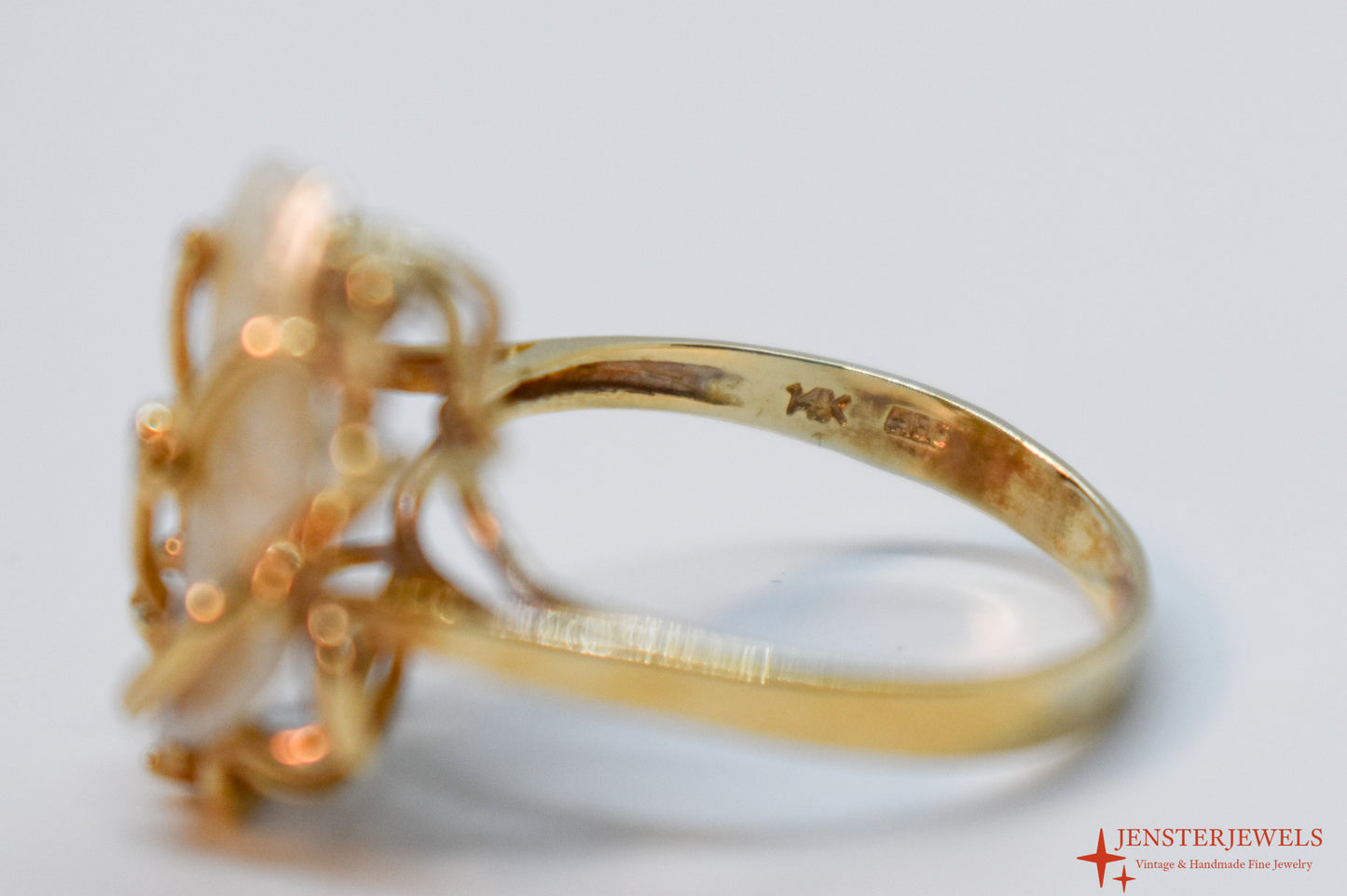 Vintage 14k Yellow Gold Baroque Saltwater Pearl & Diamond Cocktail Ring Size 6 1/2