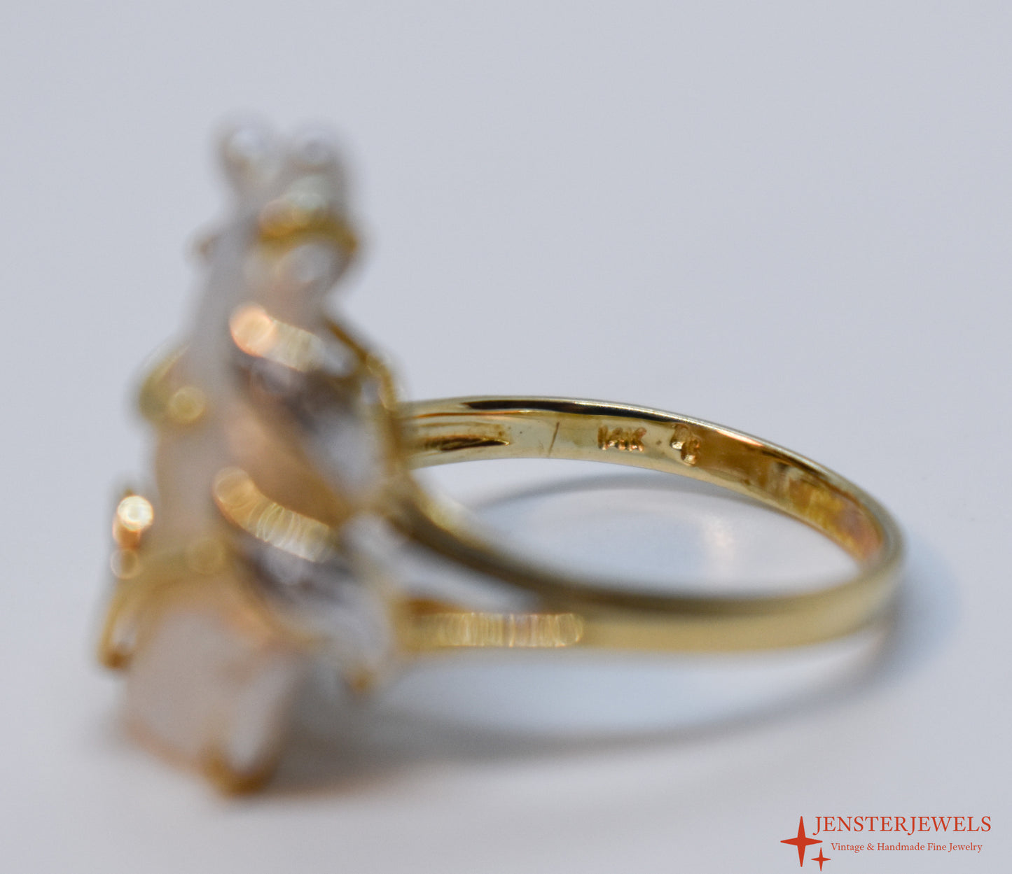 Vintage 14k Yellow Gold Baroque Saltwater Pearl & Diamond Cocktail Ring Size 6 3/4