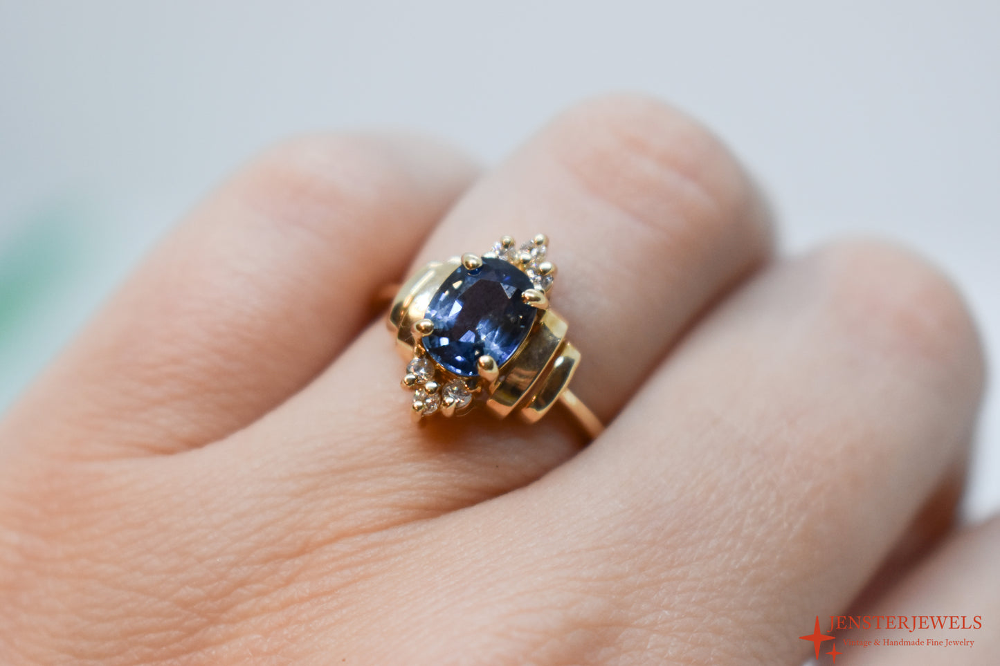 Vintage 14k Yellow Gold Sapphire & Diamond Ring Size 6 1/2