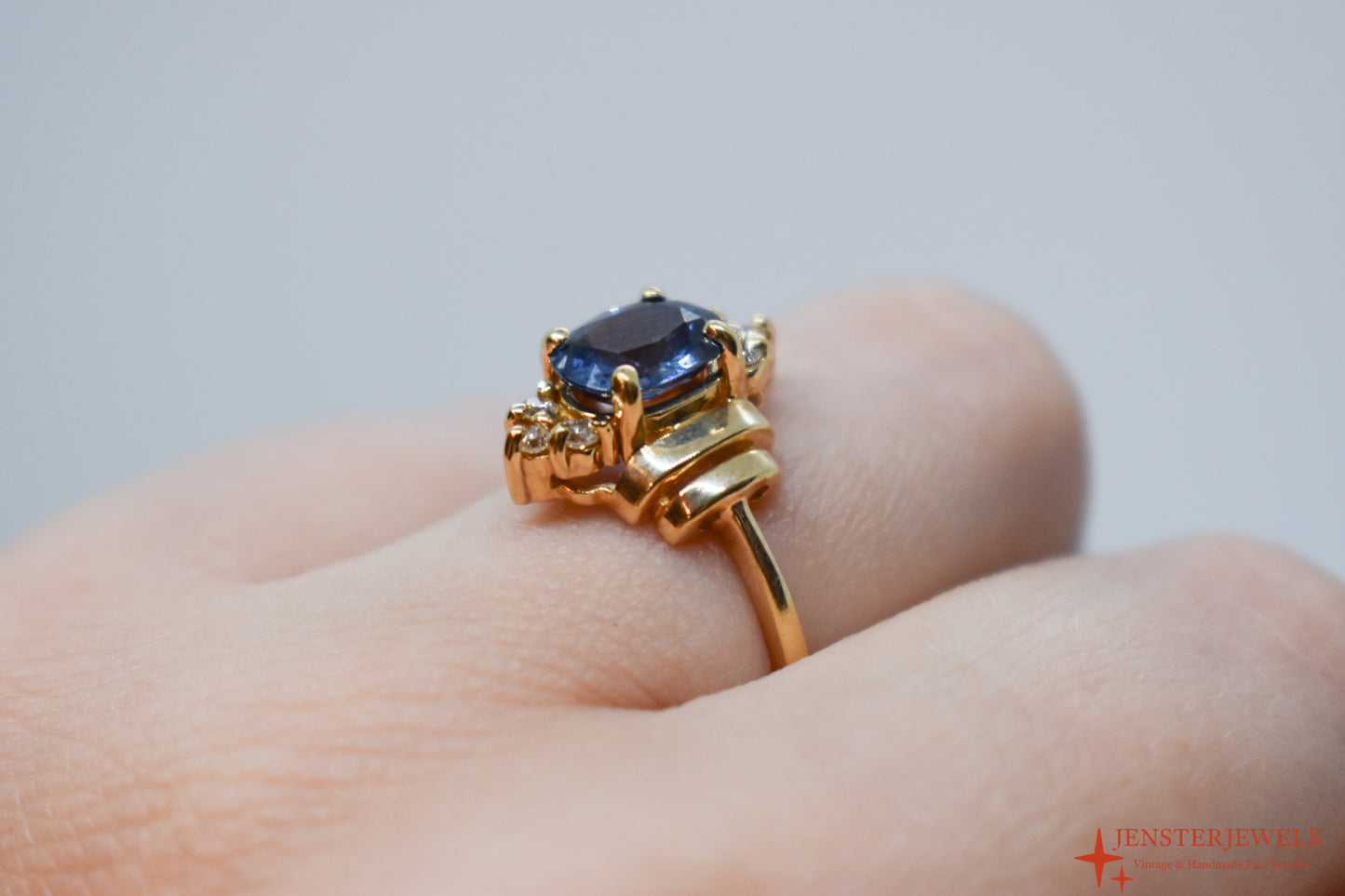 Vintage 14k Yellow Gold Sapphire & Diamond Ring Size 6 1/2