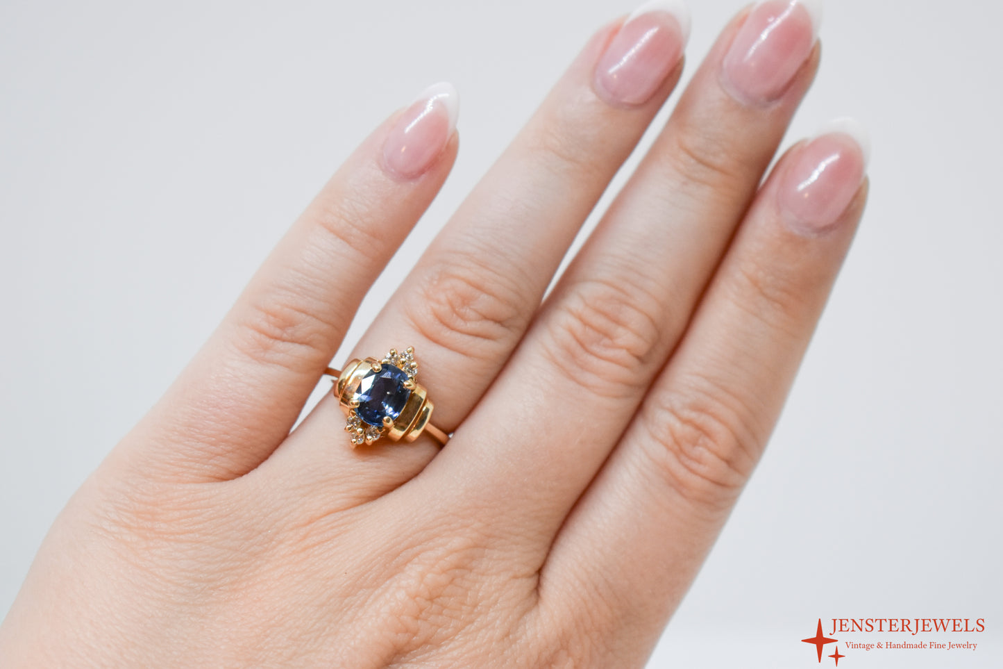 Vintage 14k Yellow Gold Sapphire & Diamond Ring Size 6 1/2
