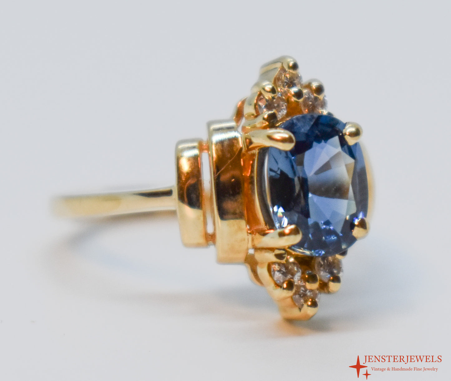 Vintage 14k Yellow Gold Sapphire & Diamond Ring Size 6 1/2