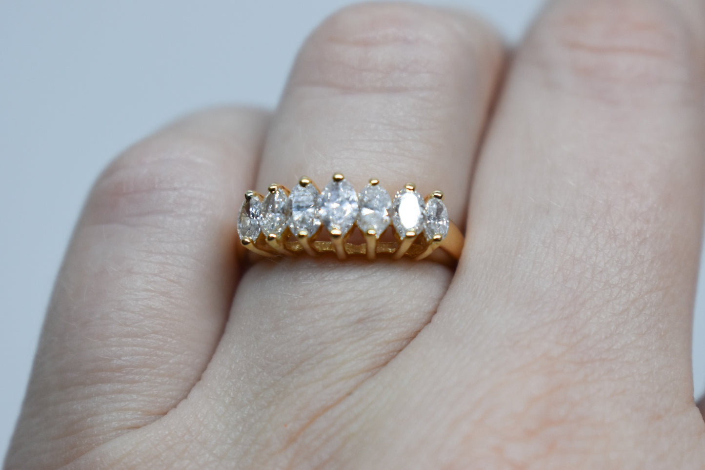 Vintage 14k Yellow Gold Marquise Diamond Band Size 5 3/4