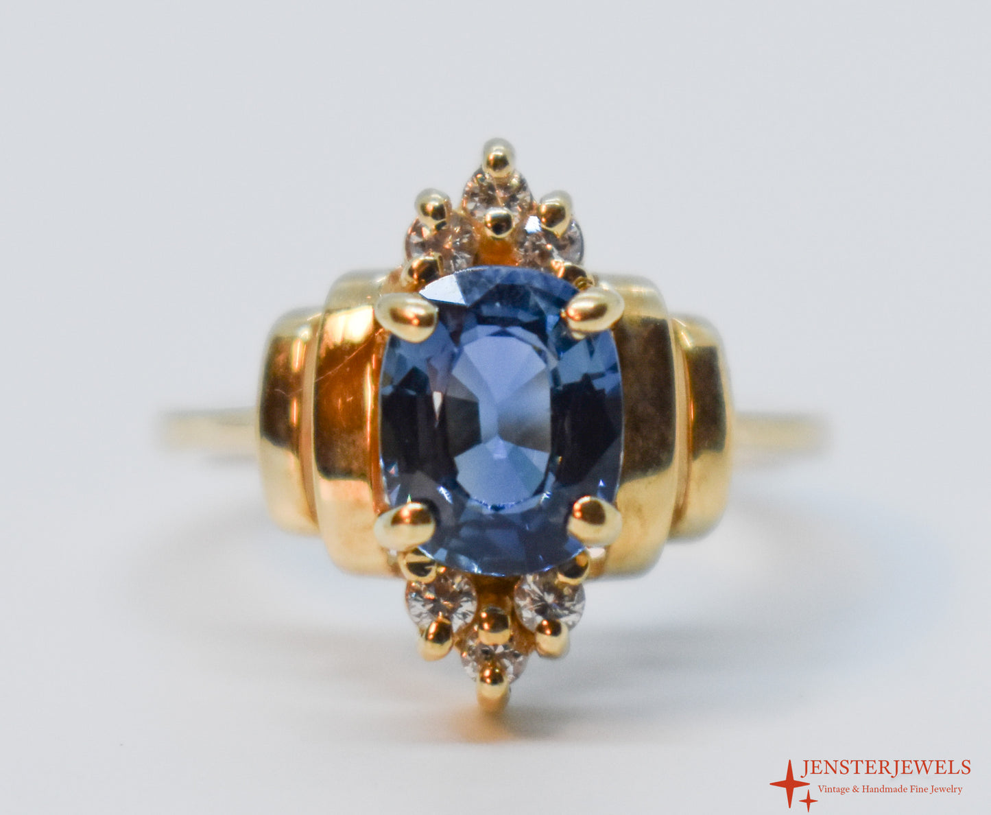 Vintage 14k Yellow Gold Sapphire & Diamond Ring Size 6 1/2