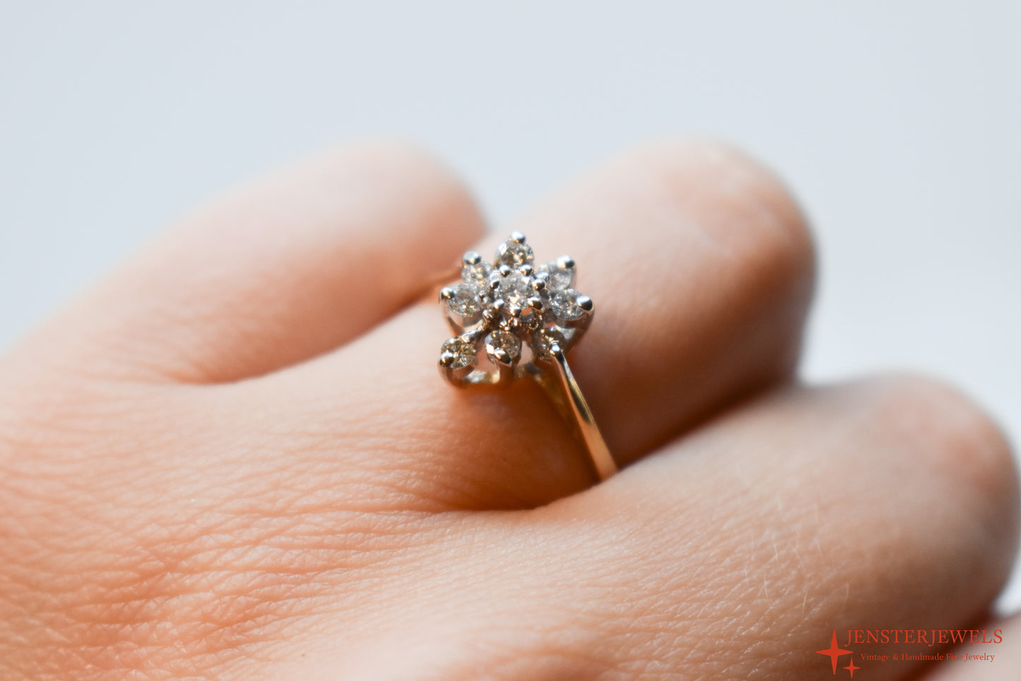 Vintage 14k Yellow Gold Diamond Cluster Ring Size 8 1/4