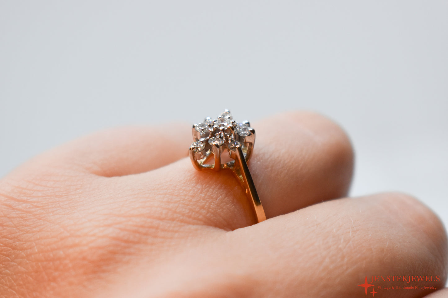 Vintage 14k Yellow Gold Diamond Cluster Ring Size 8 1/4