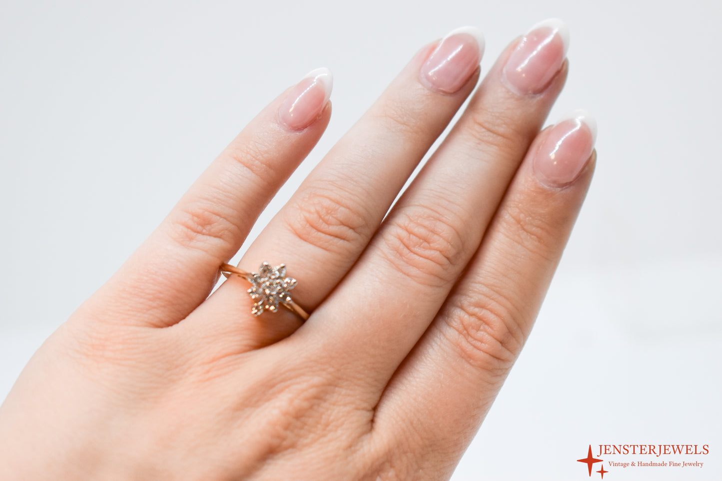 Vintage 14k Yellow Gold Diamond Cluster Ring Size 8 1/4