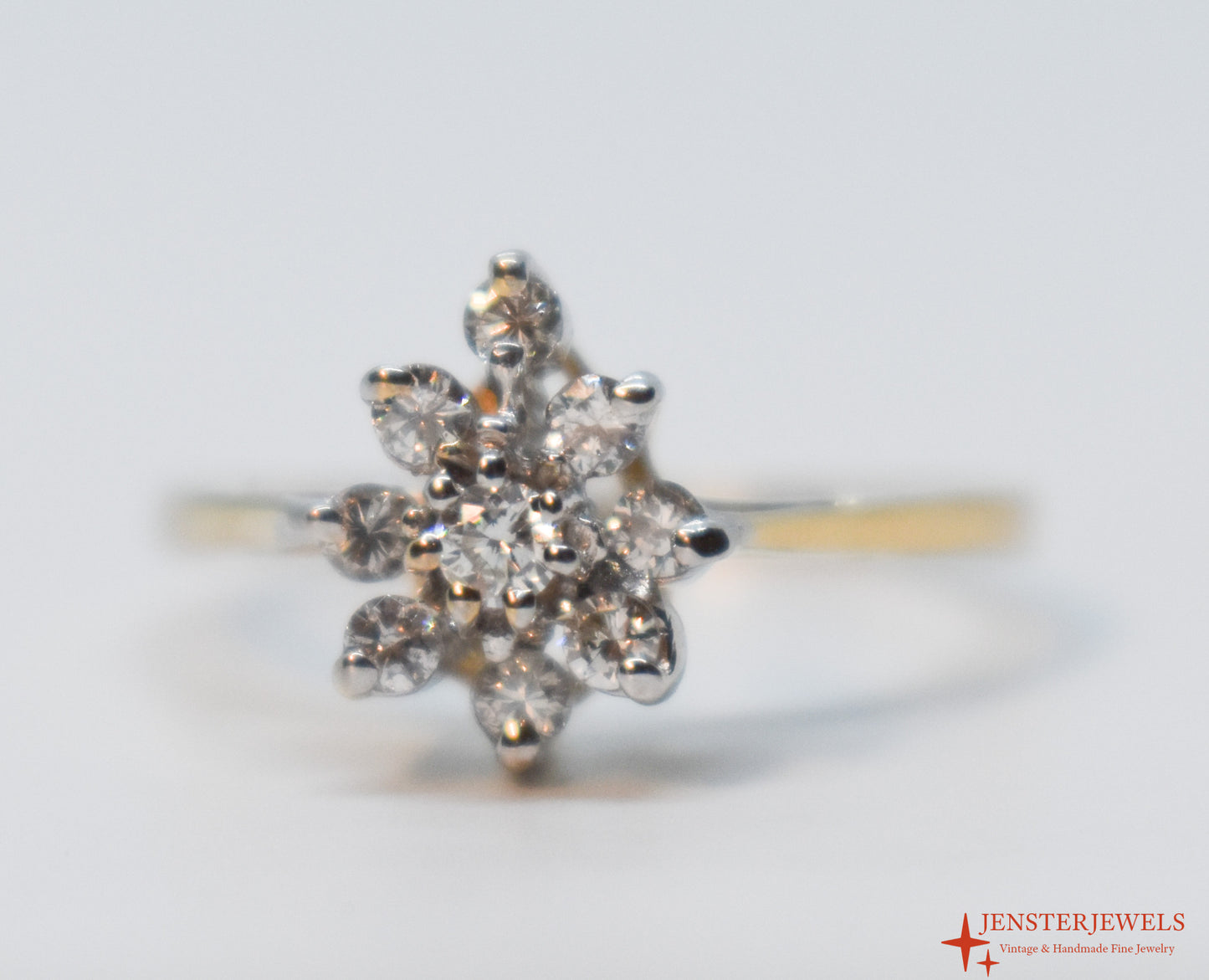 Vintage 14k Yellow Gold Diamond Cluster Ring Size 8 1/4