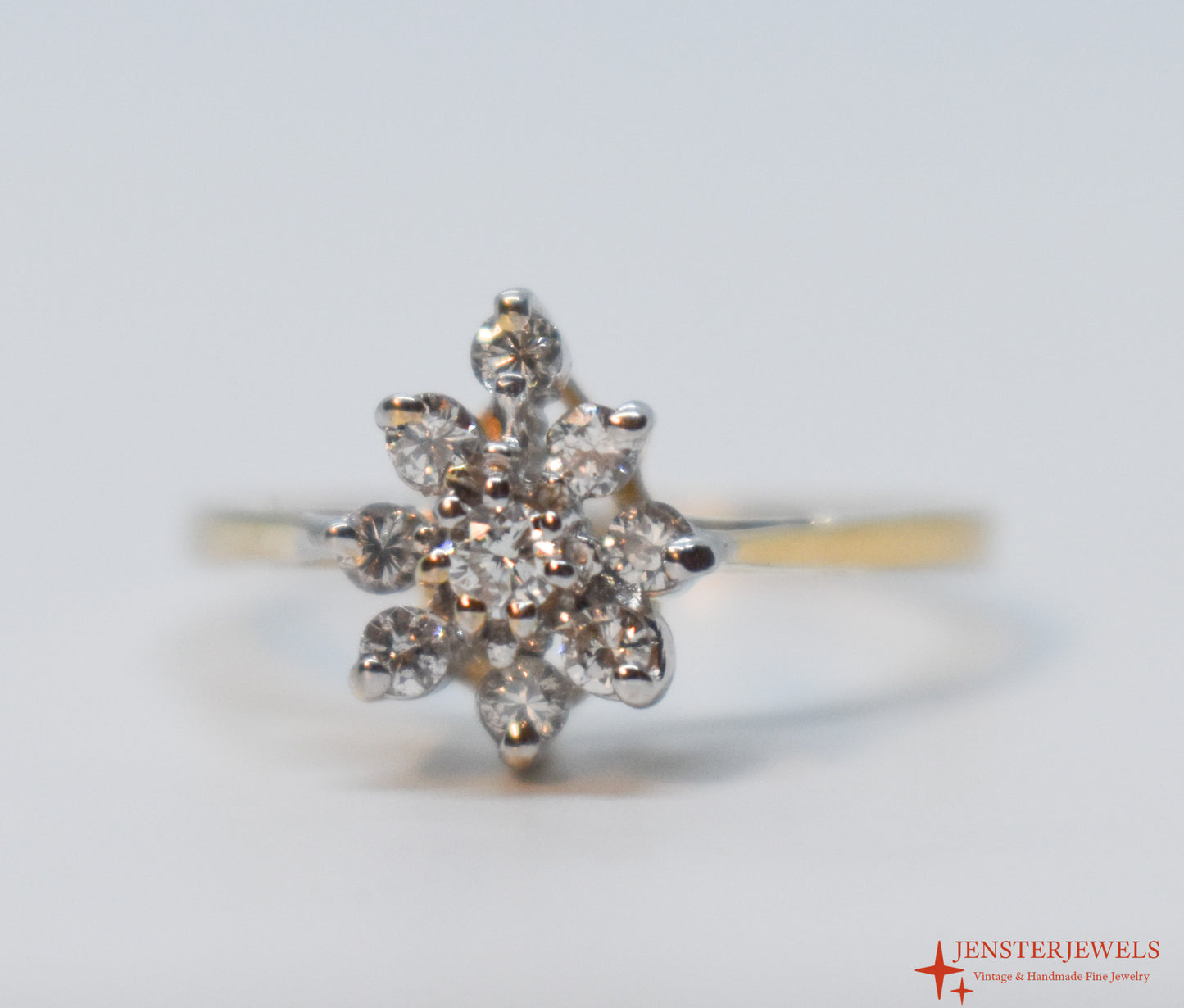 Vintage 14k Yellow Gold Diamond Cluster Ring Size 8 1/4