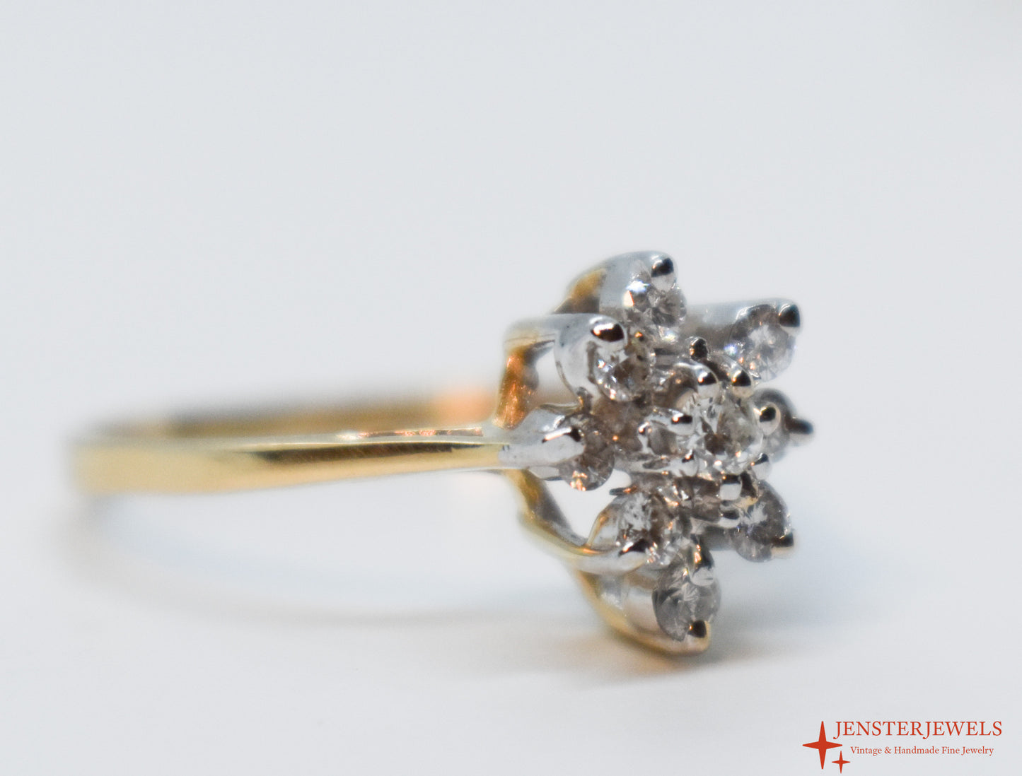 Vintage 14k Yellow Gold Diamond Cluster Ring Size 8 1/4