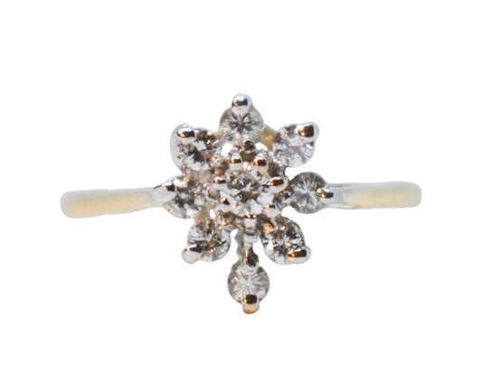 Vintage 14k Yellow Gold Diamond Cluster Ring Size 8 1/4