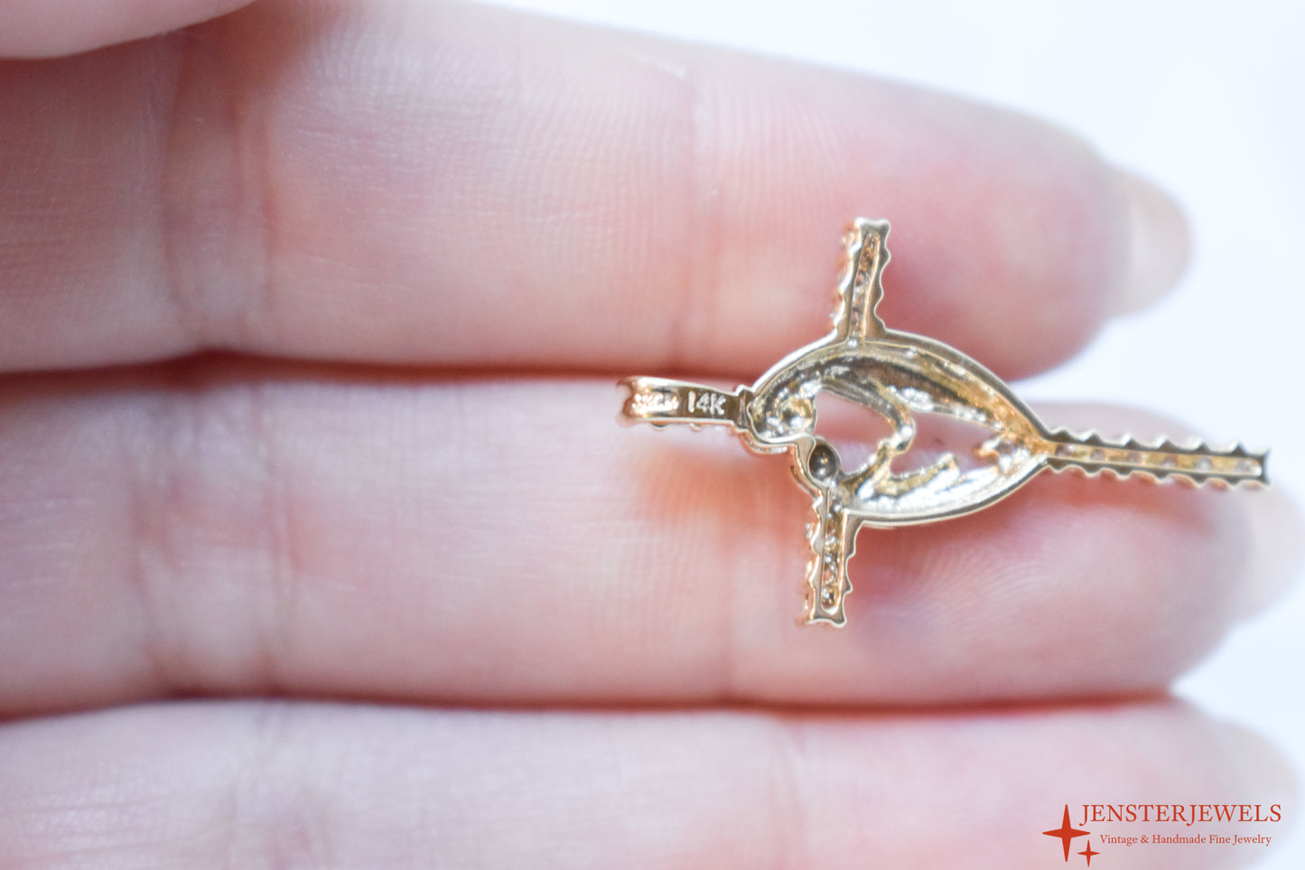 Vintage 14k Yellow Gold Diamond Mother & Child Cross Pendant