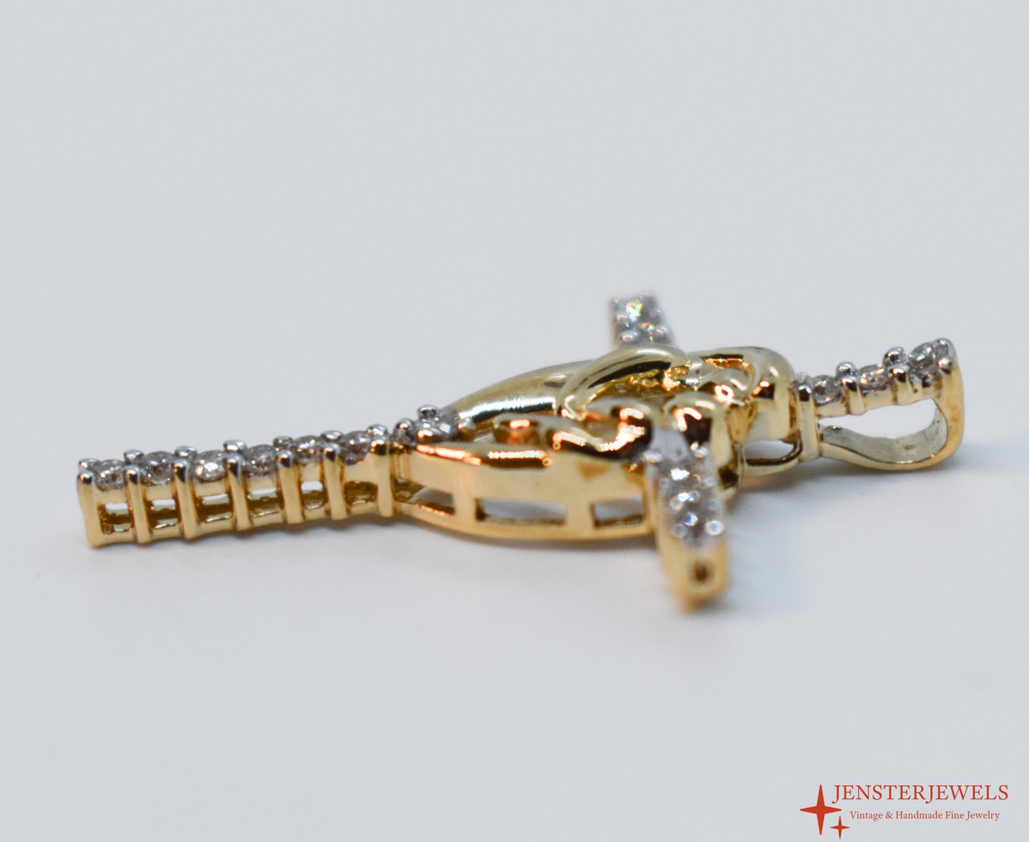 Vintage 14k Yellow Gold Diamond Mother & Child Cross Pendant