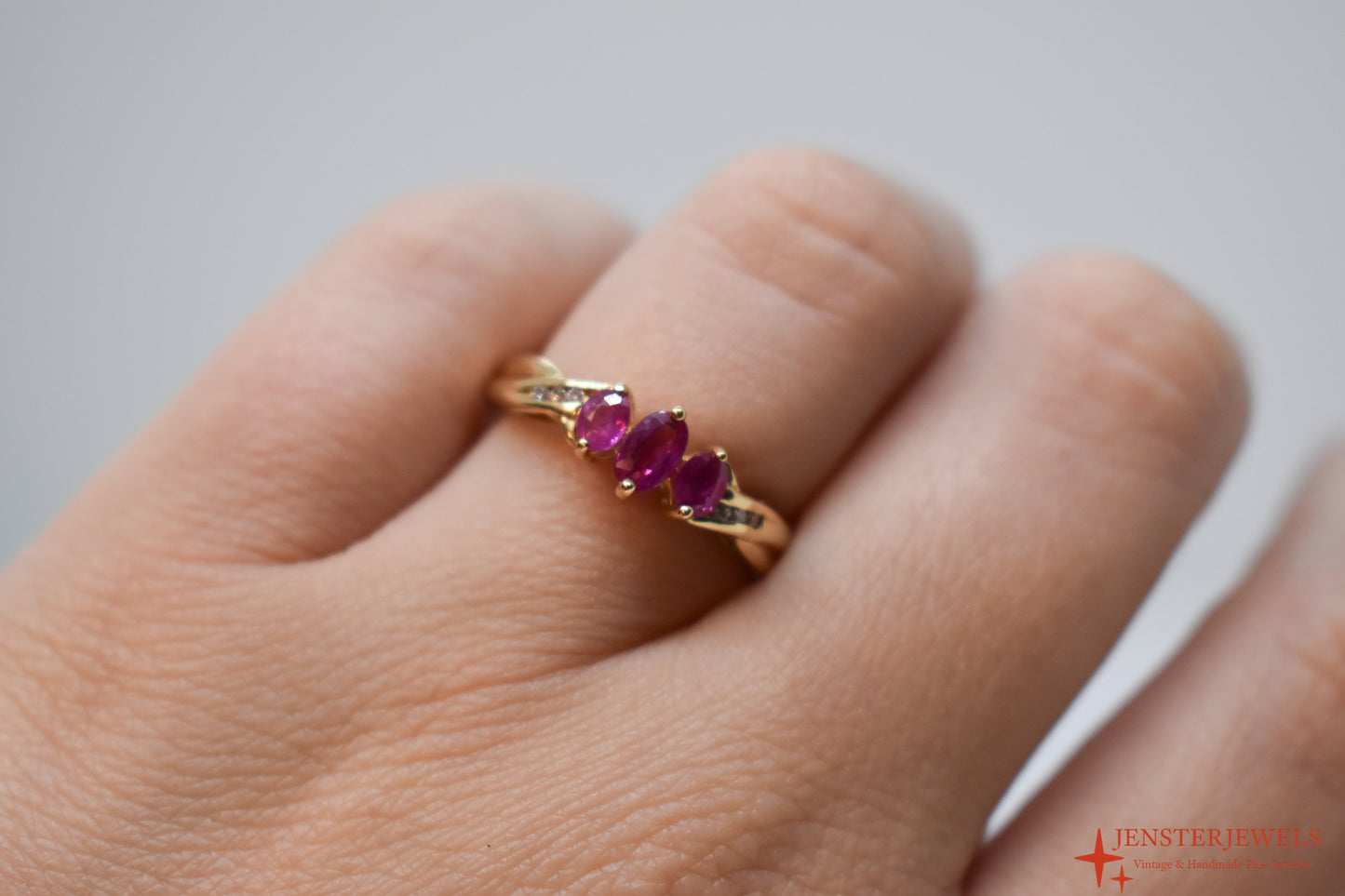 Vintage 14k Yellow Gold Ruby & Diamond Ring – STS Size 7
