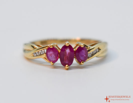 Vintage 14k Yellow Gold Ruby & Diamond Ring – STS Size 7