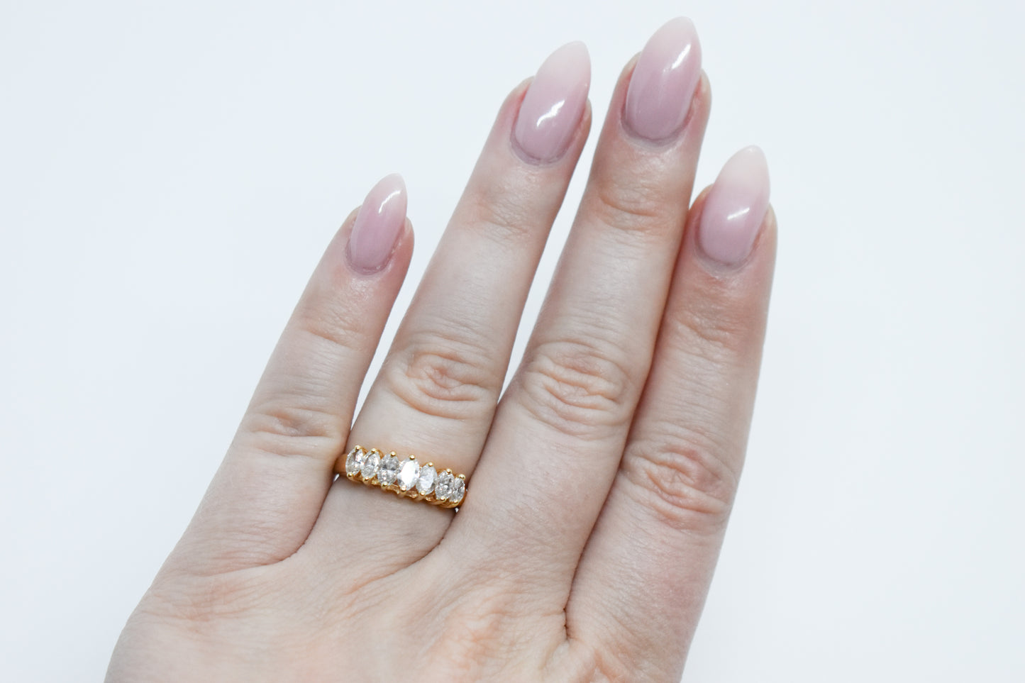 Vintage 14k Yellow Gold Marquise Diamond Band Size 5 3/4