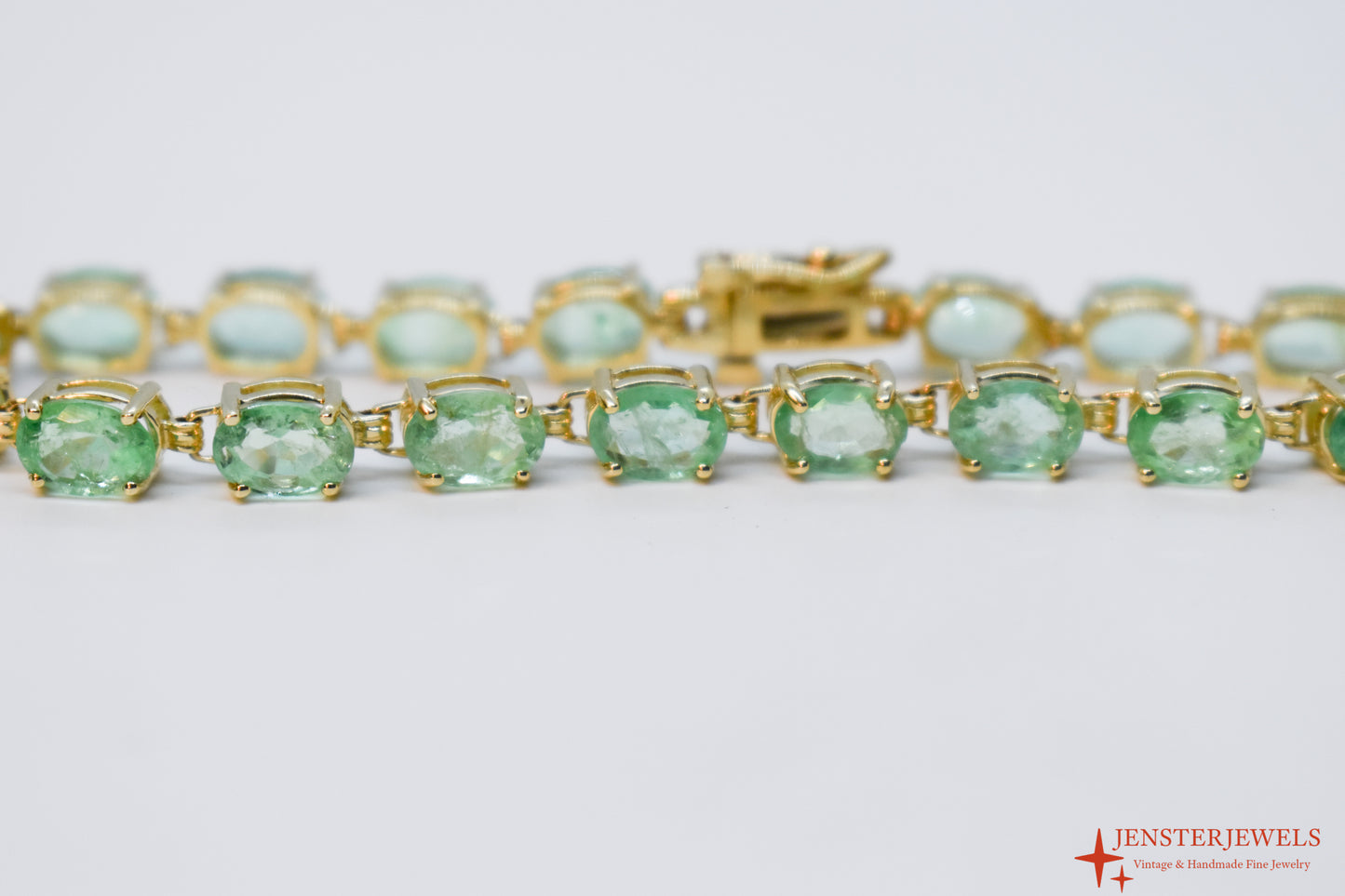 Vintage 14k Yellow Gold Natural Emerald Tennis Bracelet 7"