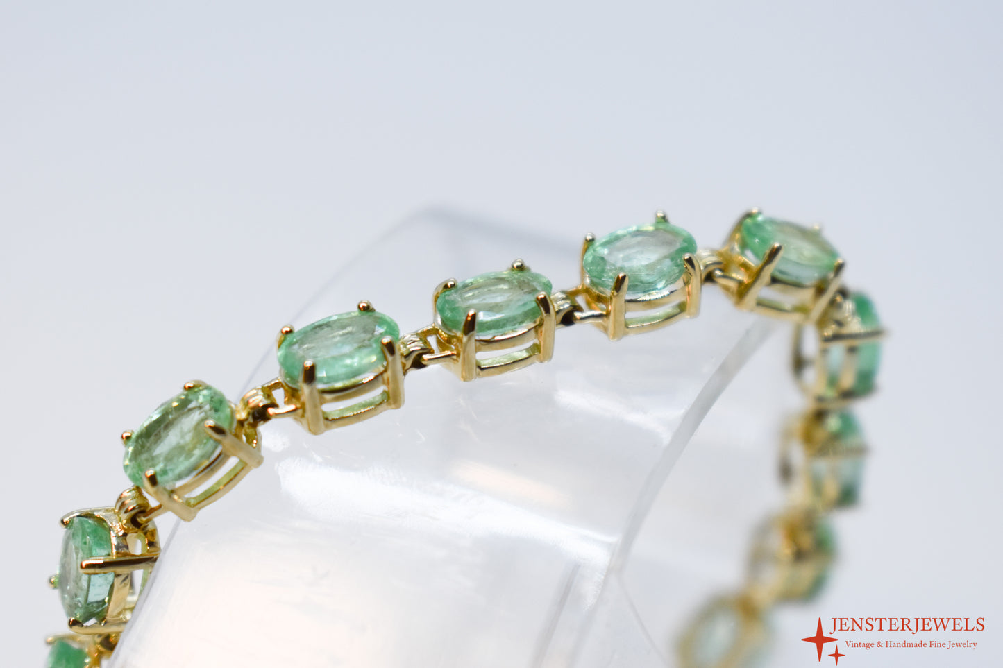 Vintage 14k Yellow Gold Natural Emerald Tennis Bracelet 7"