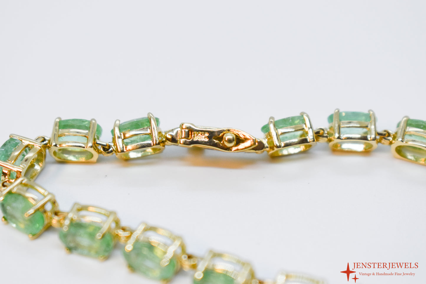 Vintage 14k Yellow Gold Natural Emerald Tennis Bracelet 7"