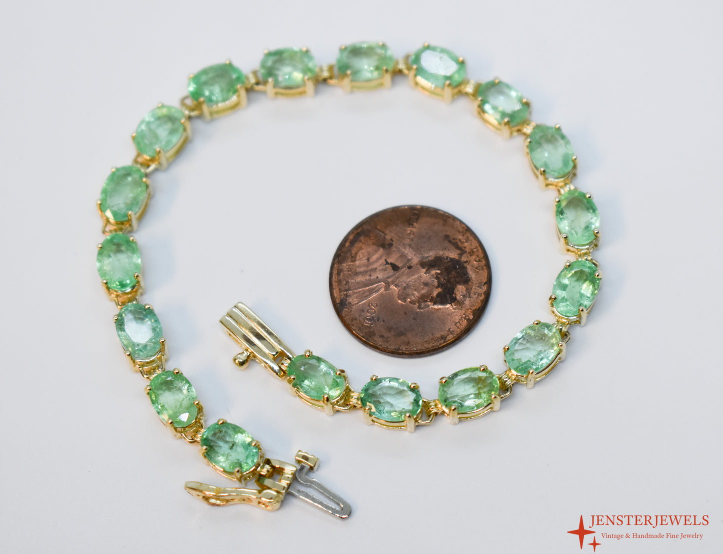 Vintage 14k Yellow Gold Natural Emerald Tennis Bracelet 7"
