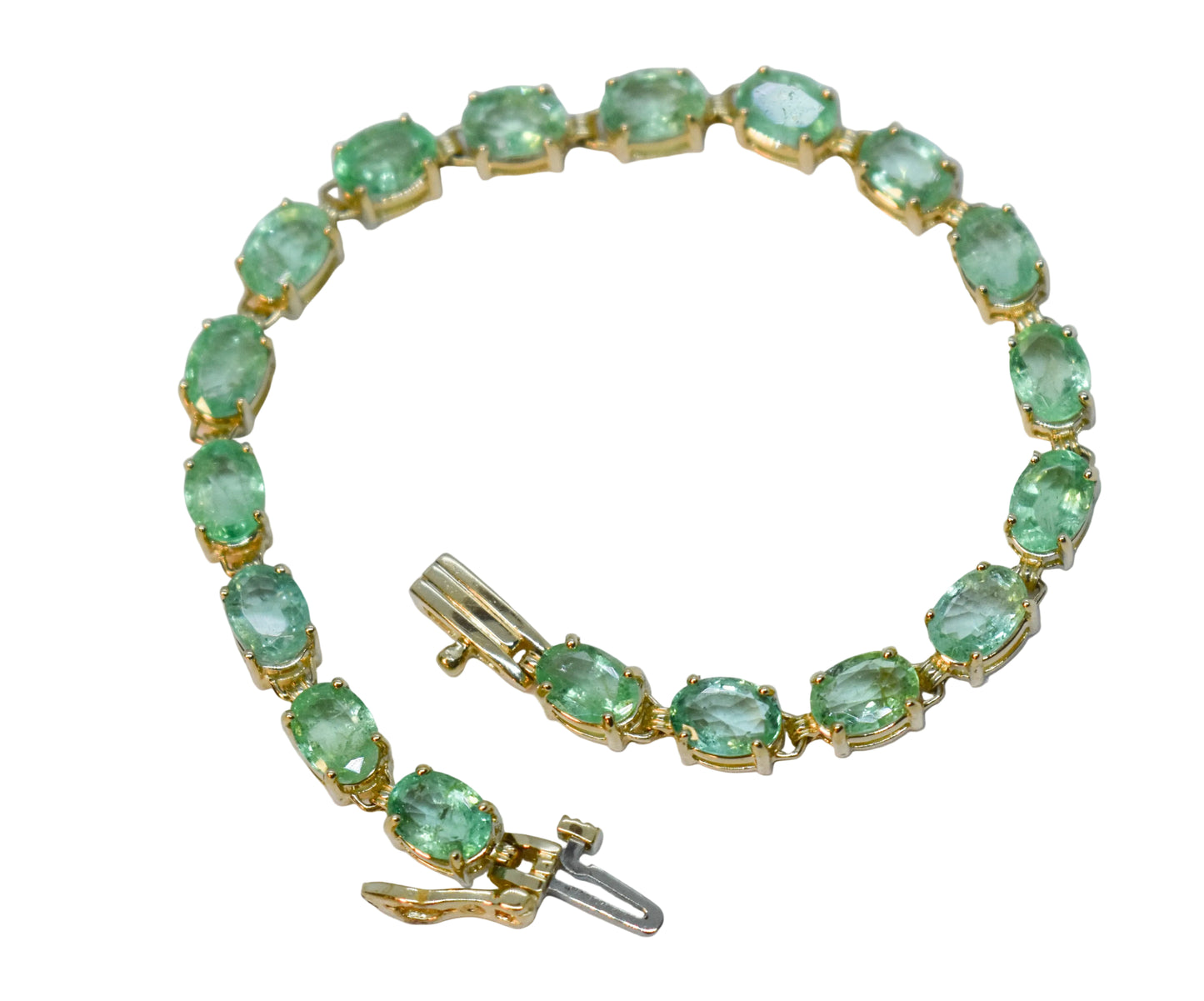 Vintage 14k Yellow Gold Natural Emerald Tennis Bracelet 7"