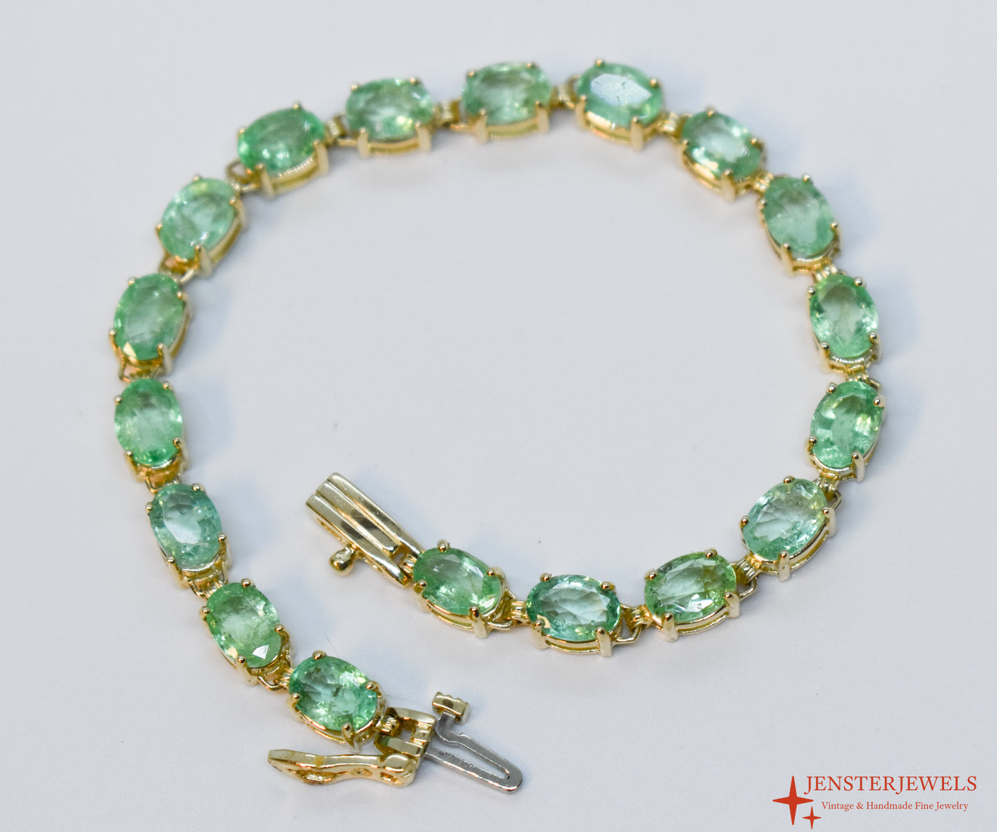 Vintage 14k Yellow Gold Natural Emerald Tennis Bracelet 7"
