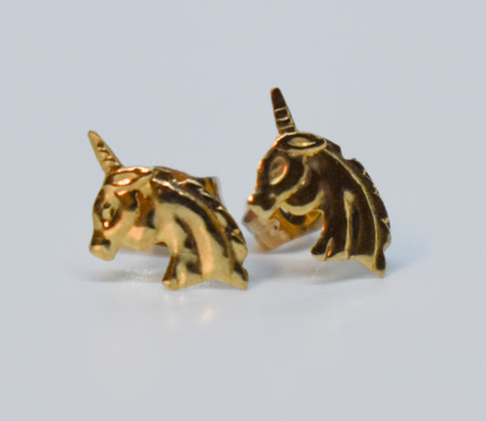 Vintage 14k Yellow Gold Unicorn Stud Earrings