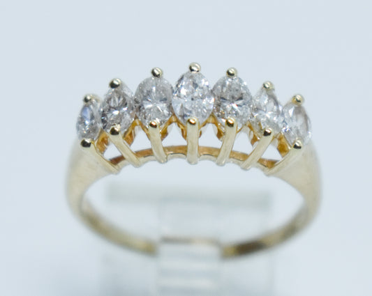 Vintage 14k Yellow Gold Marquise Diamond Band Size 5 3/4