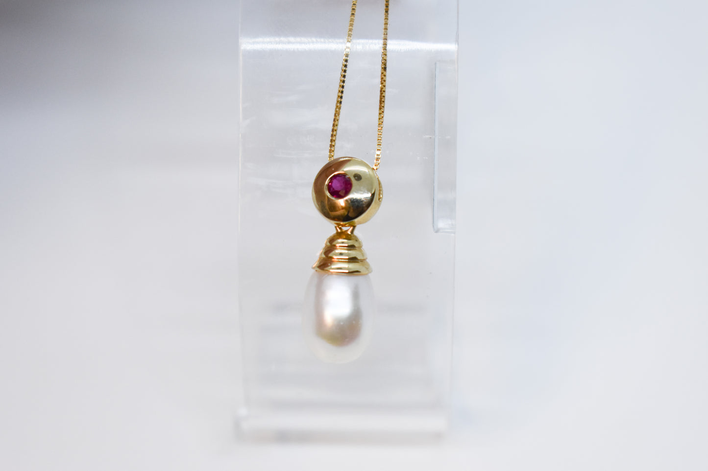 Vintage 14k Yellow Gold Ruby & Pearl Drop Necklace 18"