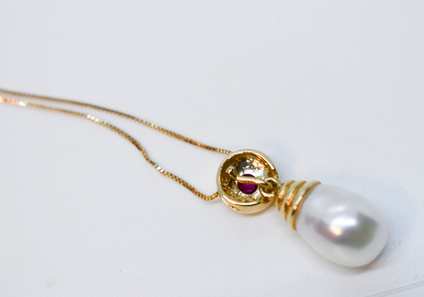 Vintage 14k Yellow Gold Ruby & Pearl Drop Necklace 18"