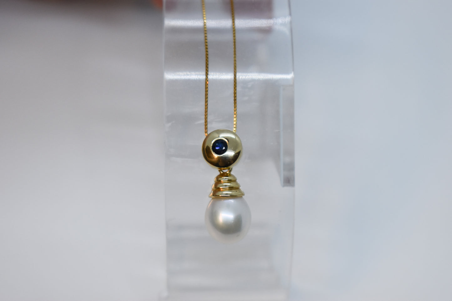 Vintage 14k Yellow Gold Sapphire & Pearl Drop Necklace 18"
