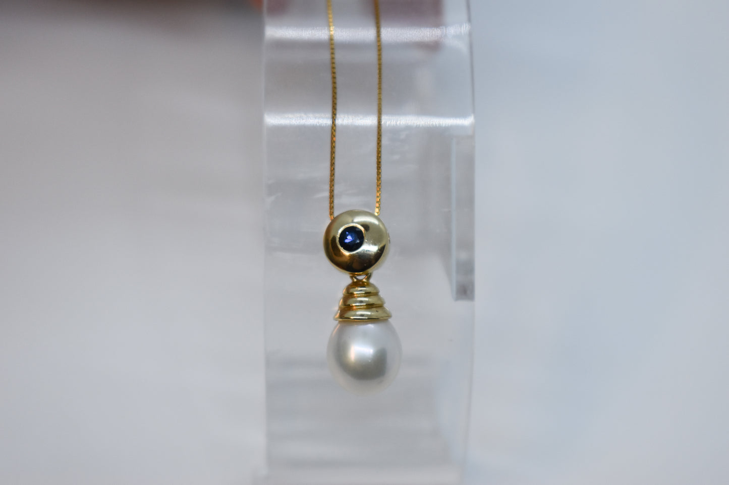 Vintage 14k Yellow Gold Sapphire & Pearl Drop Necklace 18"