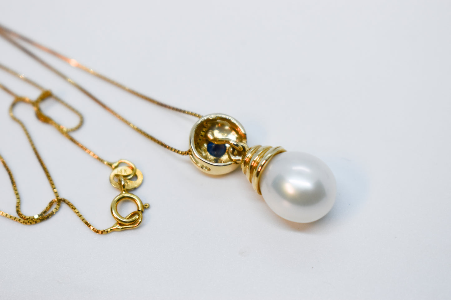 Vintage 14k Yellow Gold Sapphire & Pearl Drop Necklace 18"
