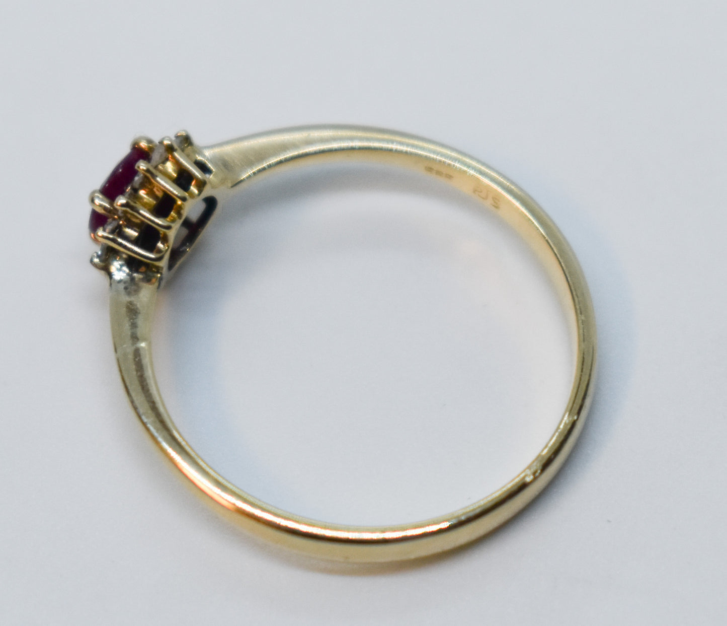 Vintage 14k Yellow Gold Ruby & Diamond Halo Ring – PJS Size 6 1/2
