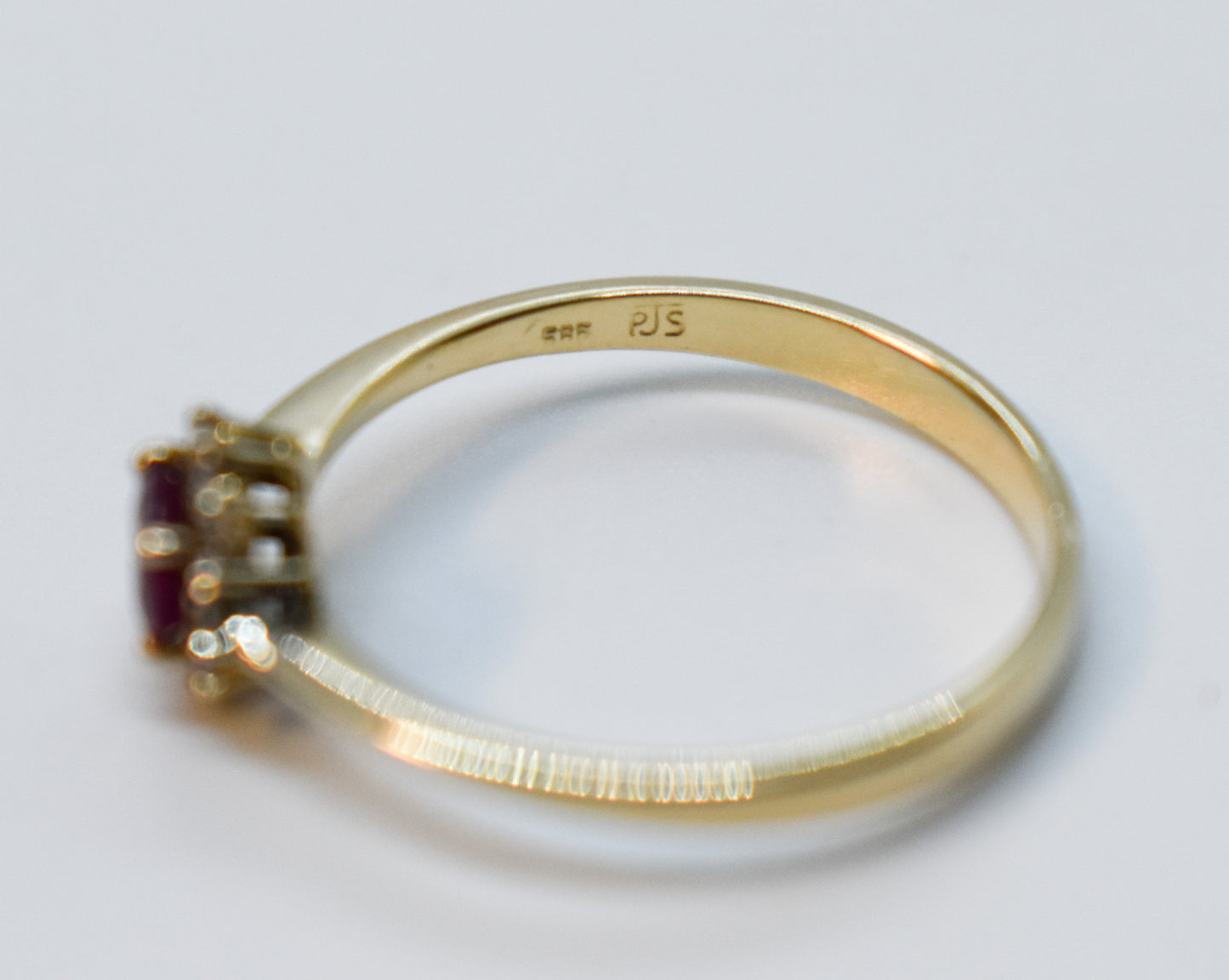 Vintage 14k Yellow Gold Ruby & Diamond Halo Ring – PJS Size 6 1/2