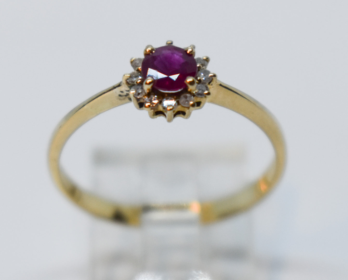 Vintage 14k Yellow Gold Ruby & Diamond Halo Ring – PJS Size 6 1/2
