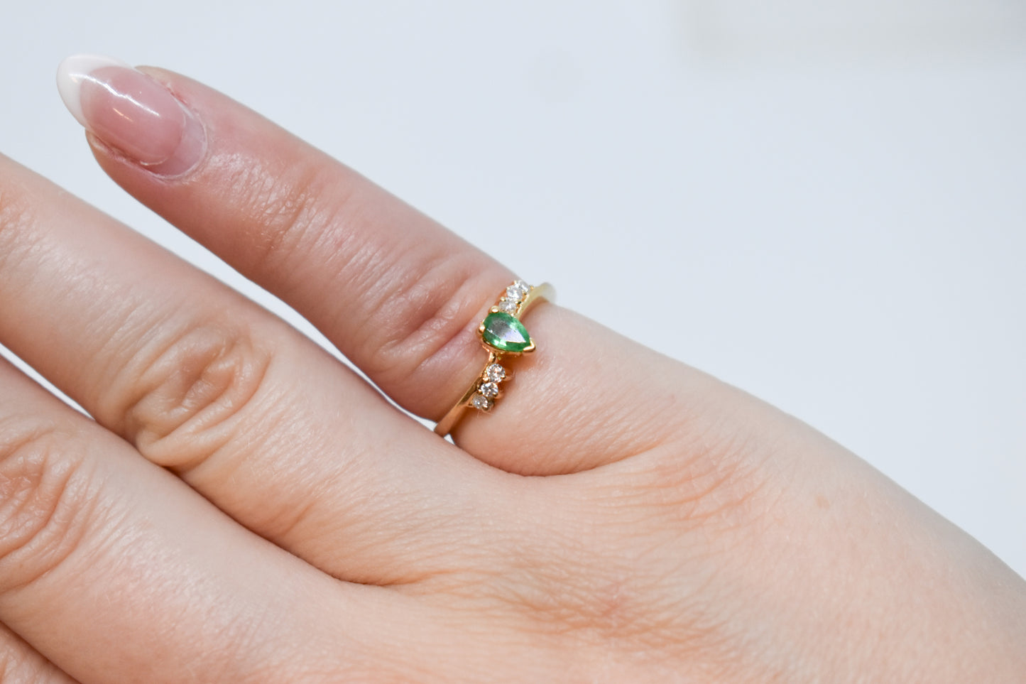 Vintage 14k Yellow Gold Emerald & Diamond Ring Size 2 3/4