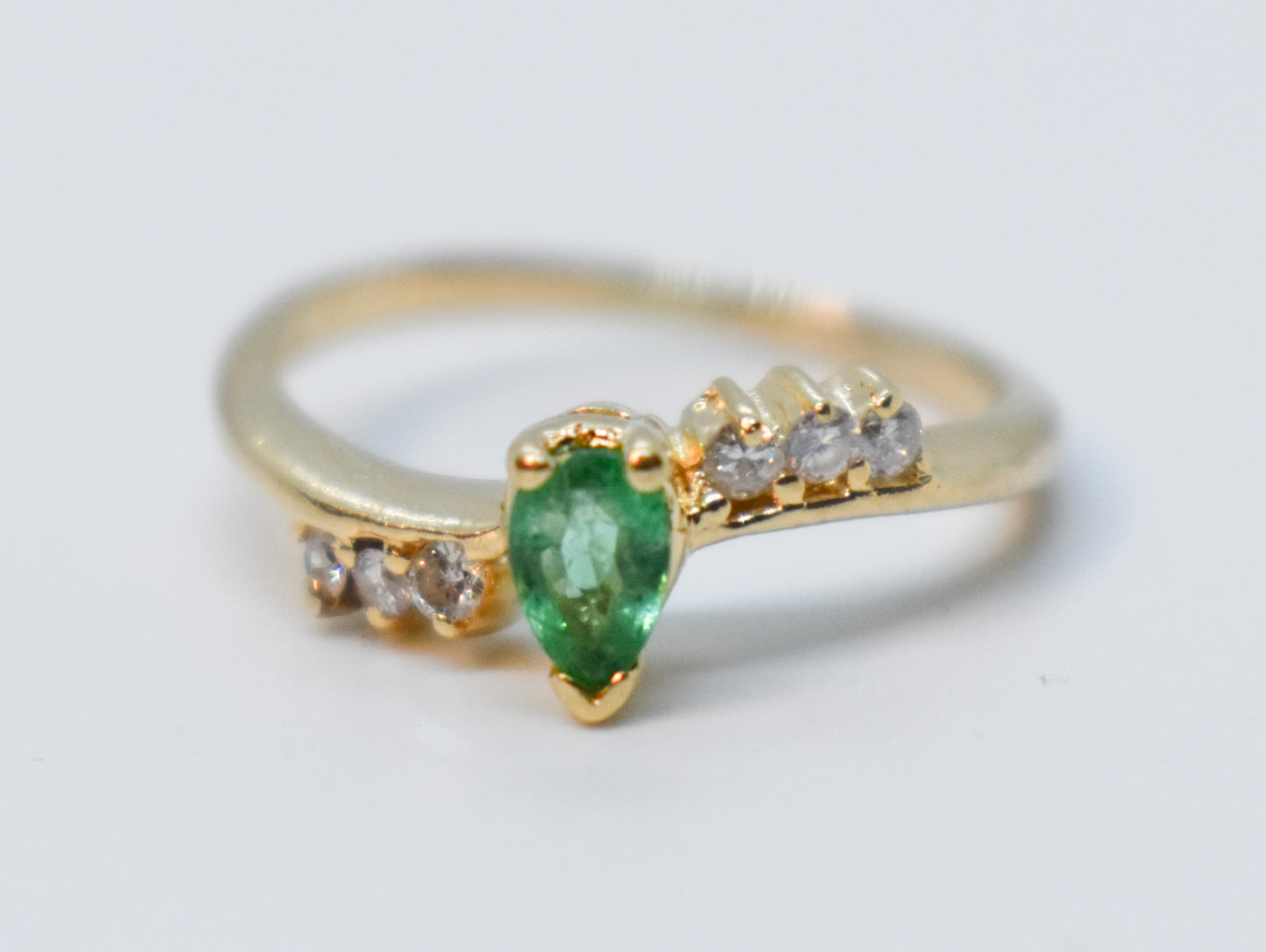 Vintage 14k Yellow Gold Emerald & Diamond Ring Size 2 3/4