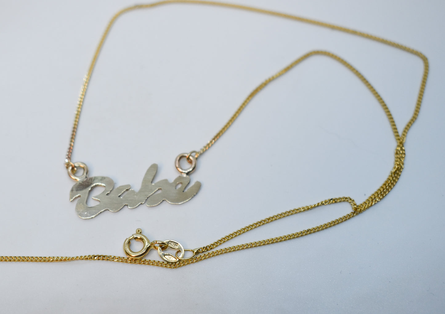 Handmade 14k Yellow Gold "Babe" Script Nameplate Necklace – JensterJewels