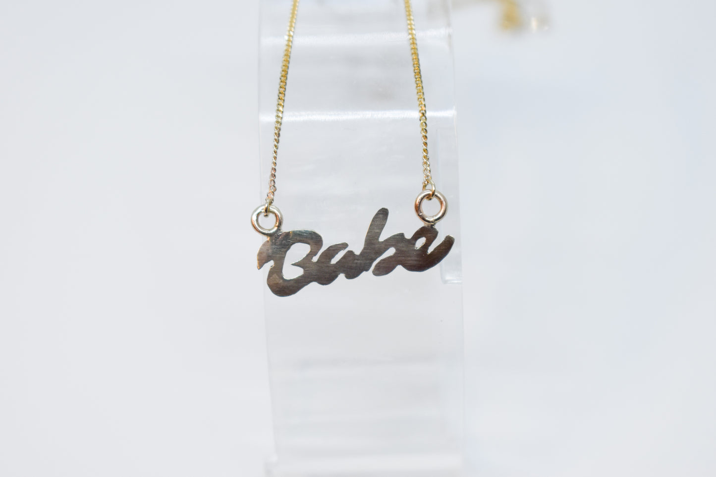 Handmade 14k Yellow Gold "Babe" Script Nameplate Necklace – JensterJewels