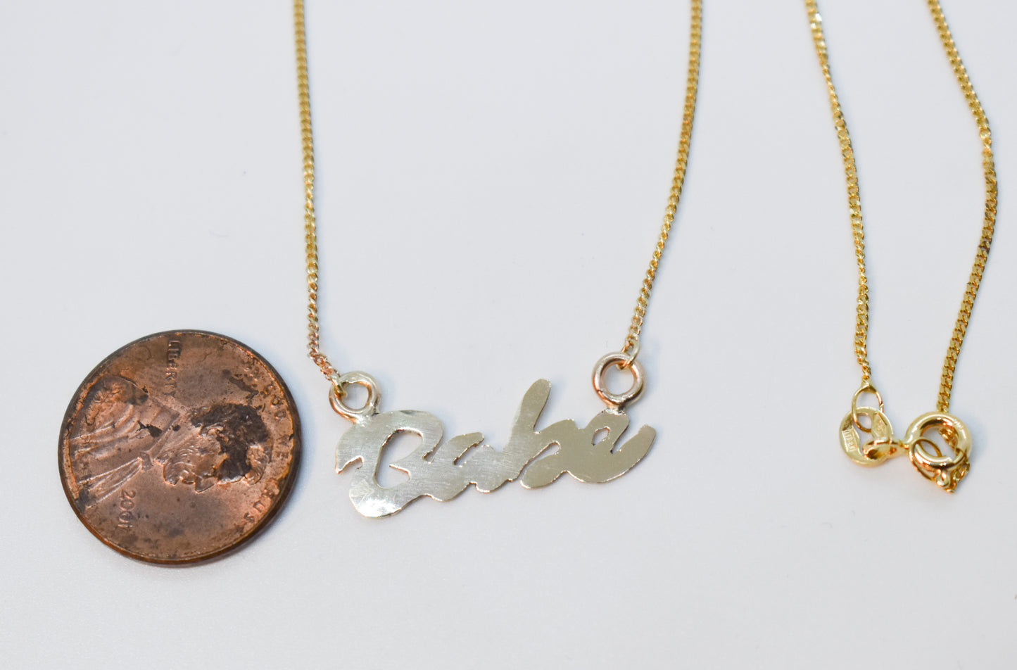 Handmade 14k Yellow Gold "Babe" Script Nameplate Necklace – JensterJewels
