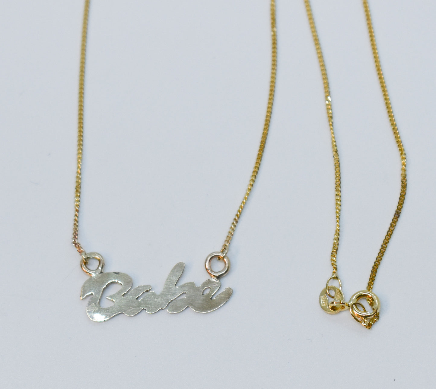 Handmade 14k Yellow Gold "Babe" Script Nameplate Necklace – JensterJewels