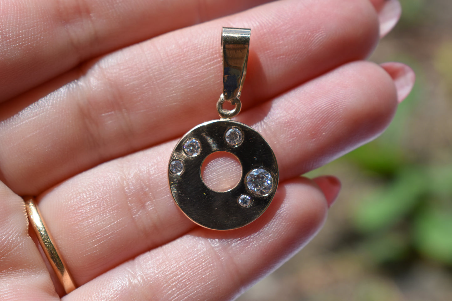 Handmade Solid 14k Yellow Gold Circle “Donut” CZ Pendant – JensterJewels