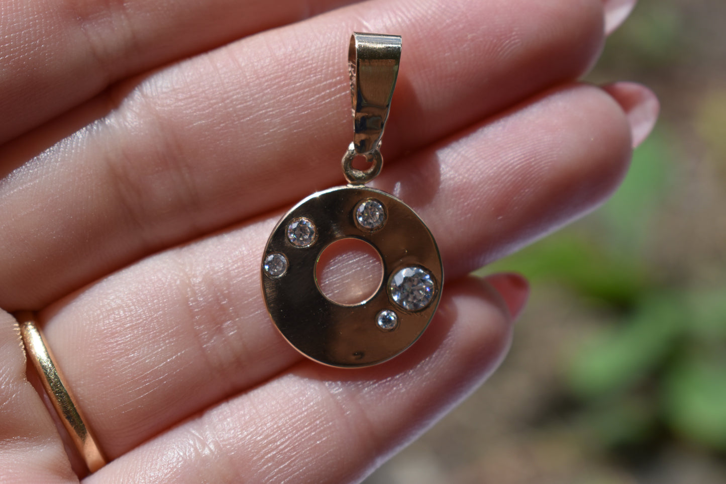 Handmade Solid 14k Yellow Gold Circle “Donut” CZ Pendant – JensterJewels