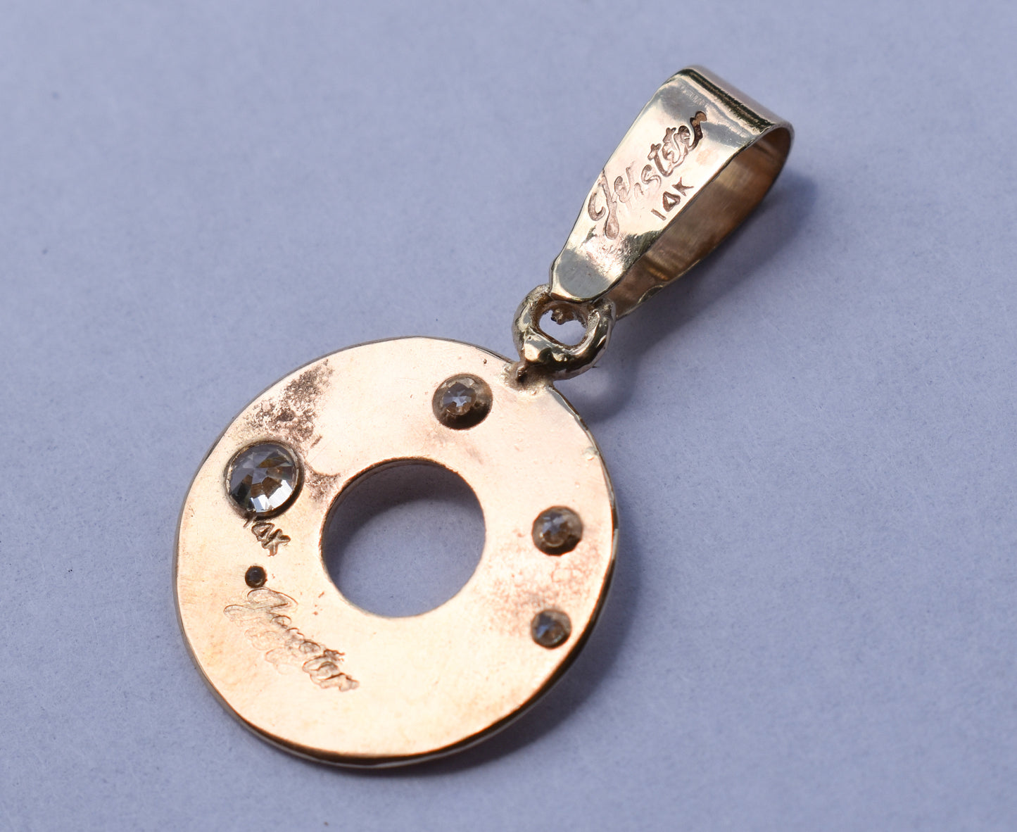 Handmade Solid 14k Yellow Gold Circle “Donut” CZ Pendant – JensterJewels