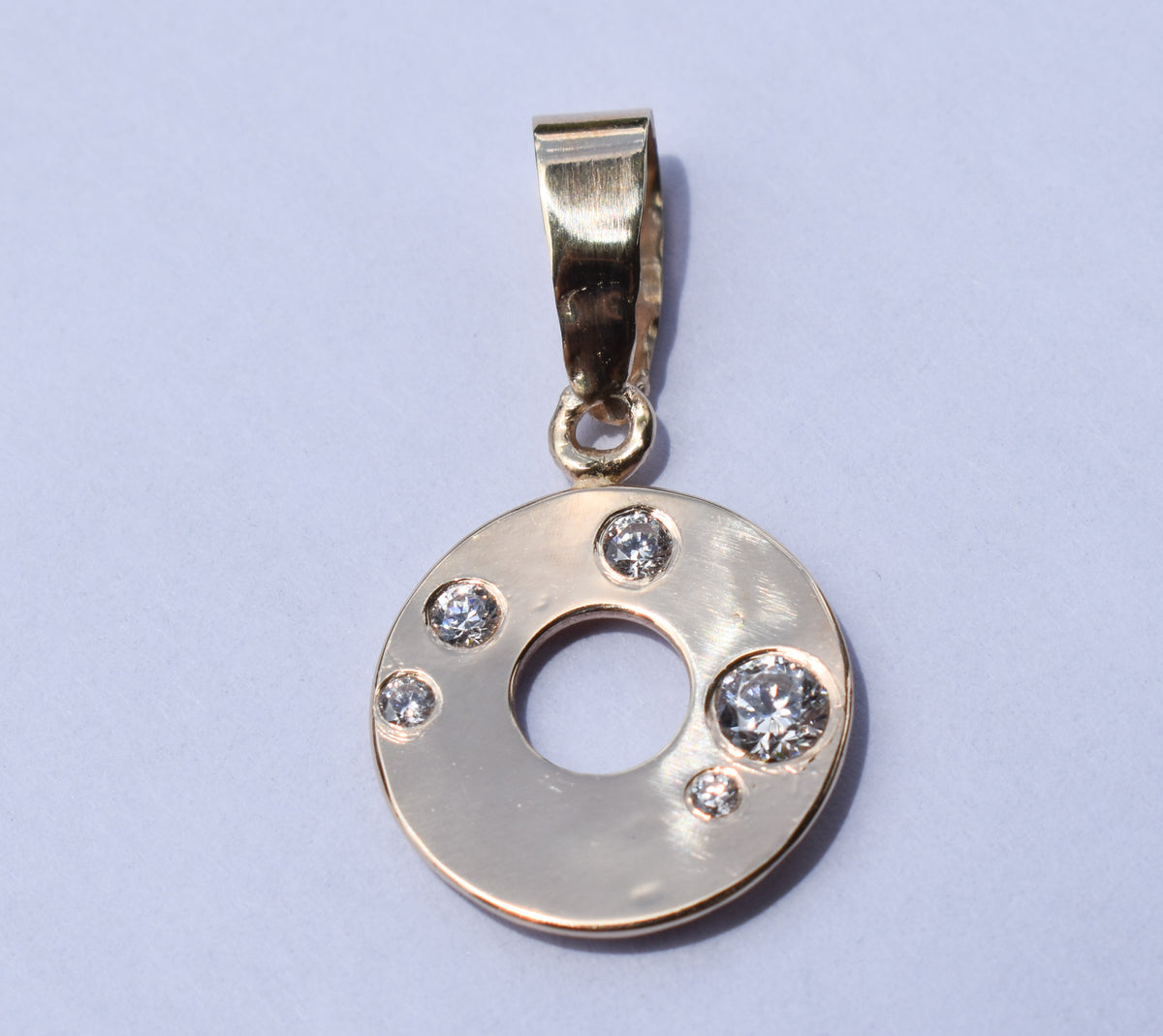 Handmade Solid 14k Yellow Gold Circle “Donut” CZ Pendant – JensterJewels