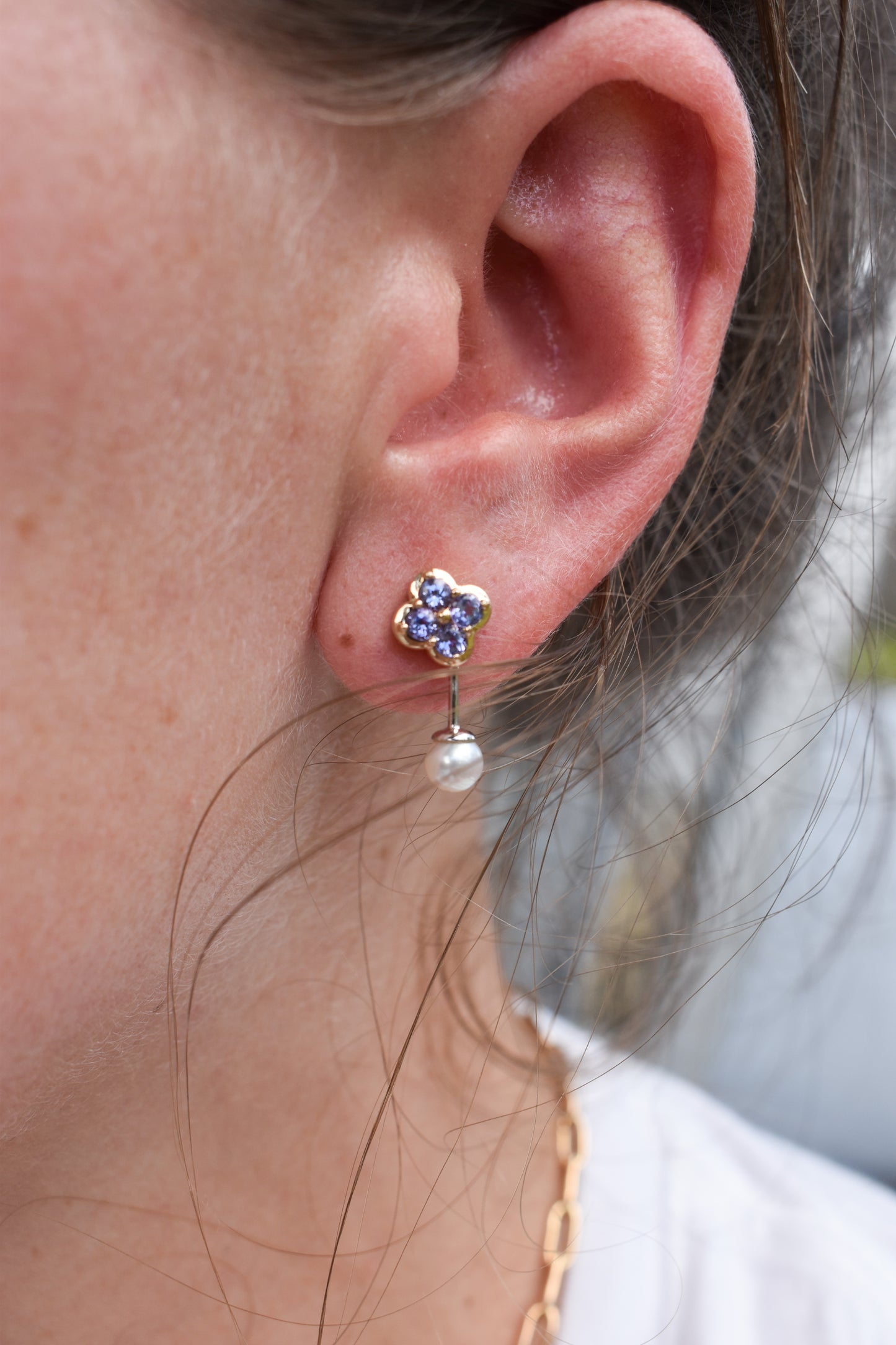 Vintage 14k Yellow Gold Tanzanite & Pearl Drop Earrings