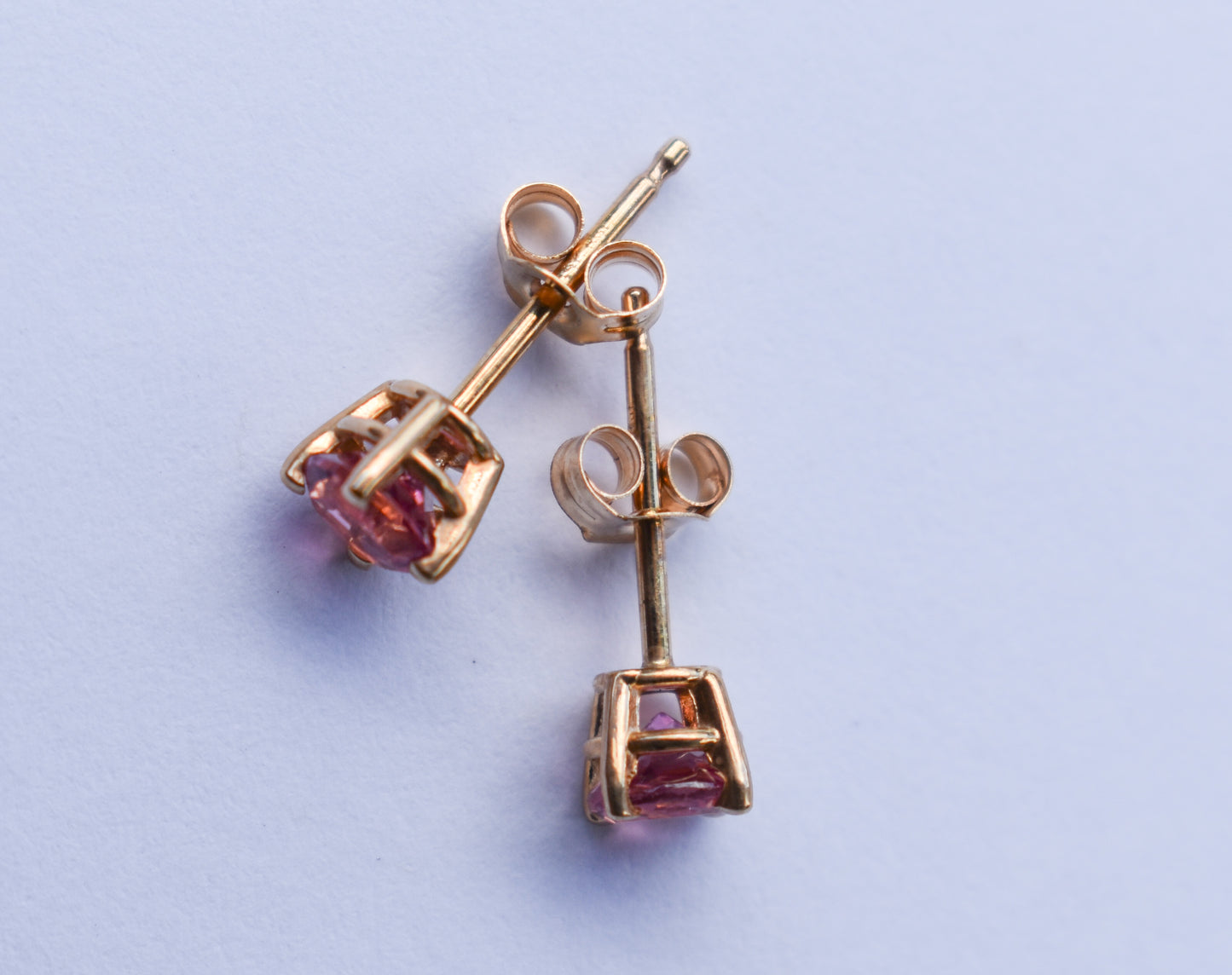 Vintage 14k Yellow Gold Pink Tourmaline Stud Earrings